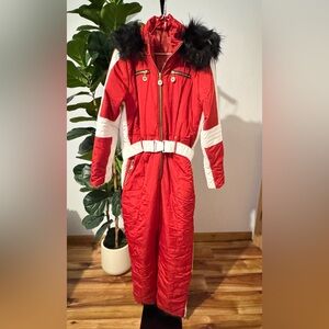 Red and White Snowsuit with Belt